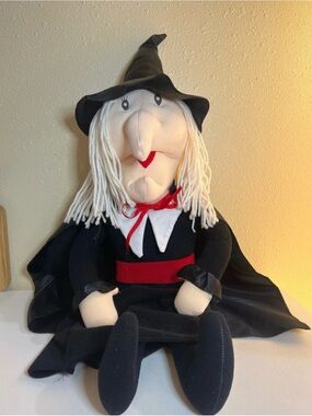 Vintage Plush Witch Holiday Decor Doll - Black and White